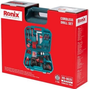 خرید ست دریل شارژی چکشی 53 عددی 20  ولت دو باتری Ronix  RS-8619 ابزار سه 