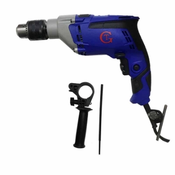 تصویر دریل چکشی 700 وات جی تی مدل GT-13-700 با سه نظام آچاری 13 میلی‌متری و دسته جانبی