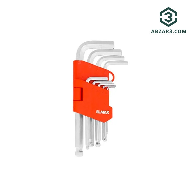 تصویر  آچار آلن 6 گوش سرگرد دسته کوتاه 9 عددی المکس ELMAX H.K7805