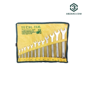 تصویر  آچار یکسر تخت و یکسر رینگی  12 عددی براق تک تول مدل TECH-TUL